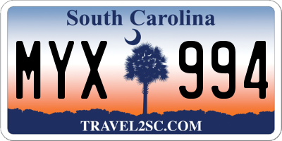SC license plate MYX994