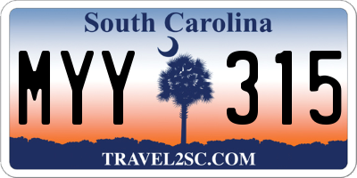 SC license plate MYY315