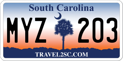 SC license plate MYZ203
