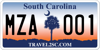 SC license plate MZA001