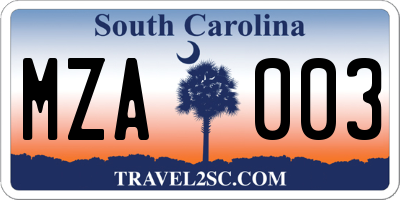 SC license plate MZA003