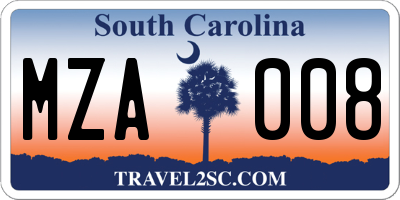 SC license plate MZA008