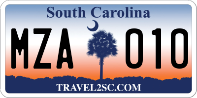 SC license plate MZA010