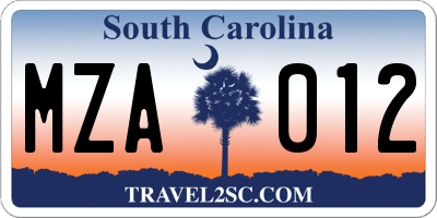 SC license plate MZA012