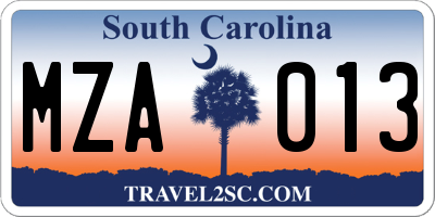 SC license plate MZA013