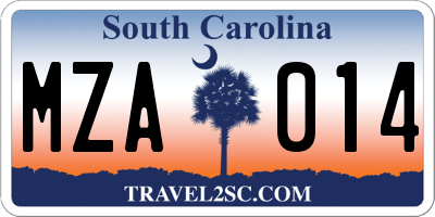 SC license plate MZA014