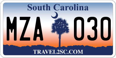 SC license plate MZA030