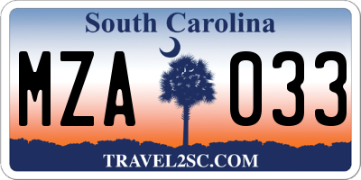 SC license plate MZA033