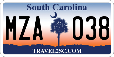 SC license plate MZA038