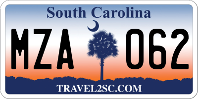 SC license plate MZA062