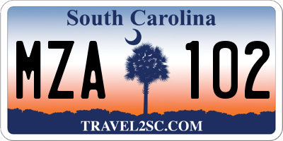 SC license plate MZA102