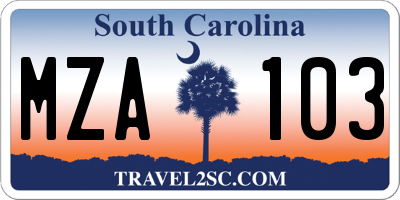 SC license plate MZA103
