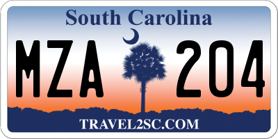 SC license plate MZA204