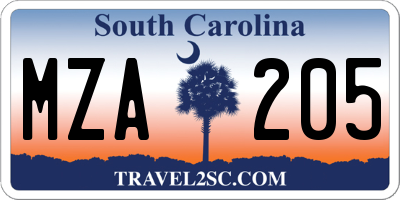 SC license plate MZA205