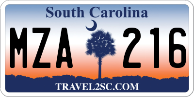 SC license plate MZA216