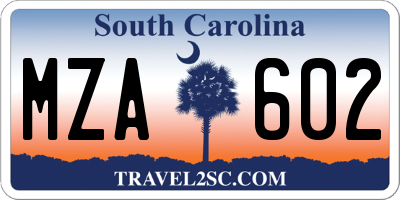 SC license plate MZA602