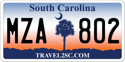 SC license plate MZA802