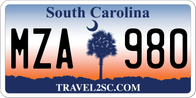 SC license plate MZA980