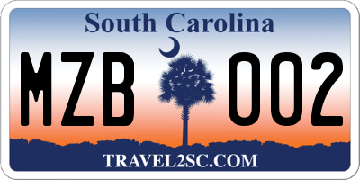 SC license plate MZB002