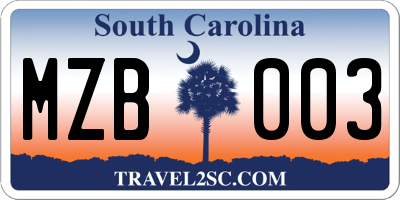 SC license plate MZB003