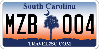 SC license plate MZB004