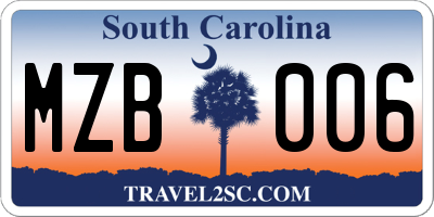 SC license plate MZB006