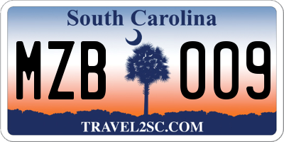 SC license plate MZB009