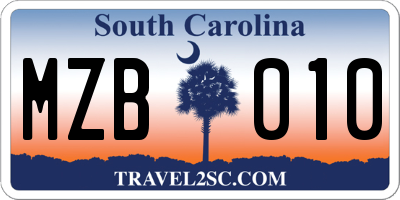 SC license plate MZB010