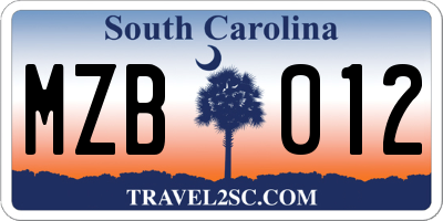 SC license plate MZB012
