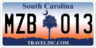 SC license plate MZB013