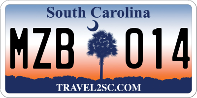 SC license plate MZB014