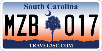 SC license plate MZB017