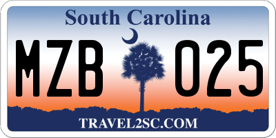SC license plate MZB025