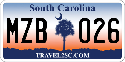 SC license plate MZB026