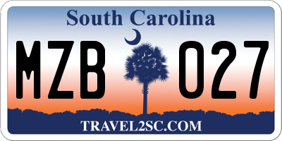 SC license plate MZB027