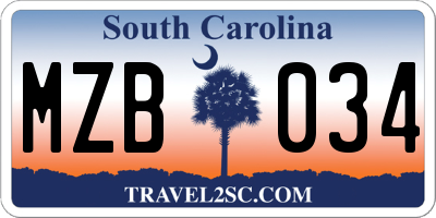 SC license plate MZB034