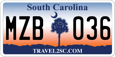 SC license plate MZB036