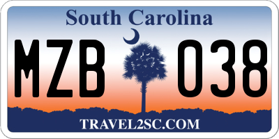 SC license plate MZB038