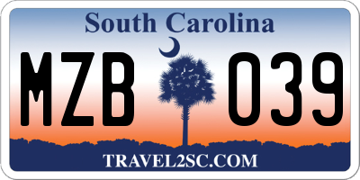 SC license plate MZB039