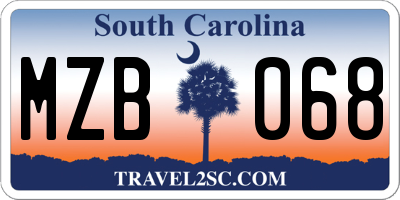 SC license plate MZB068