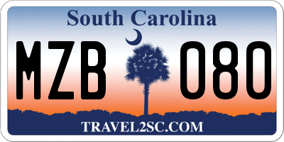SC license plate MZB080