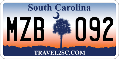SC license plate MZB092