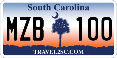 SC license plate MZB100