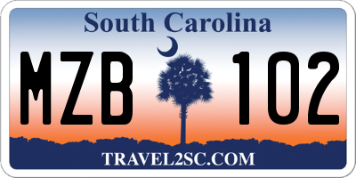 SC license plate MZB102