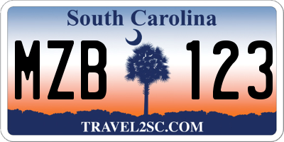 SC license plate MZB123