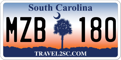 SC license plate MZB180