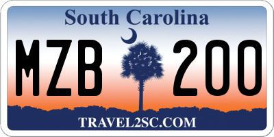 SC license plate MZB200