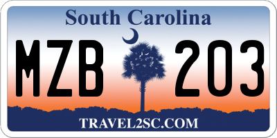 SC license plate MZB203