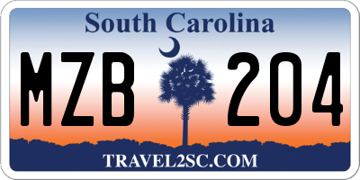 SC license plate MZB204