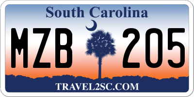 SC license plate MZB205